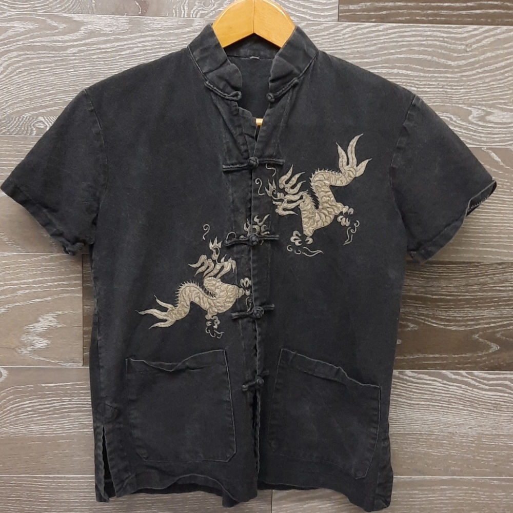 Vintage Asian Dragon black Denim shirt